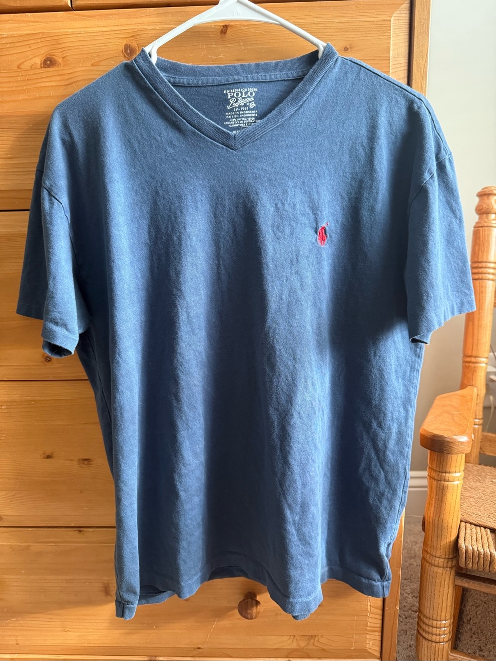Polo by Ralph Lauren Blue V‑Neck Tee with Red Pony Logo